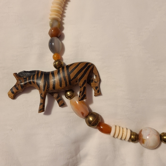 Hand Carved Wooden Zebra Necklace. EUC - Picture 3 of 5